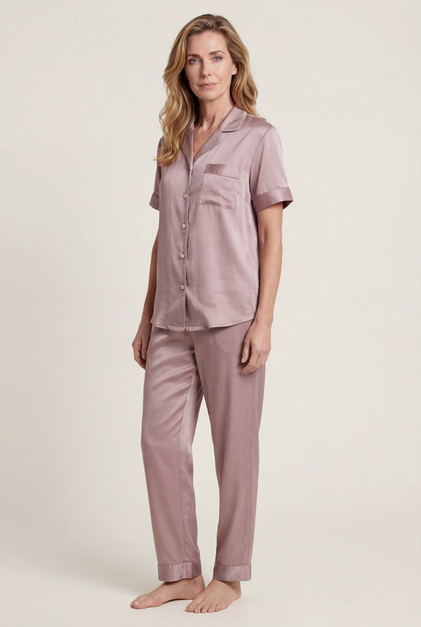 Short-Sleeve Pajama Set in Dusty Rose