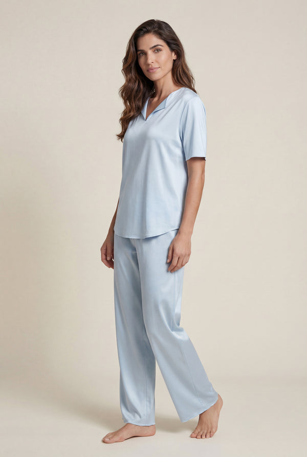V-Neck PJ Set in Ice Blue