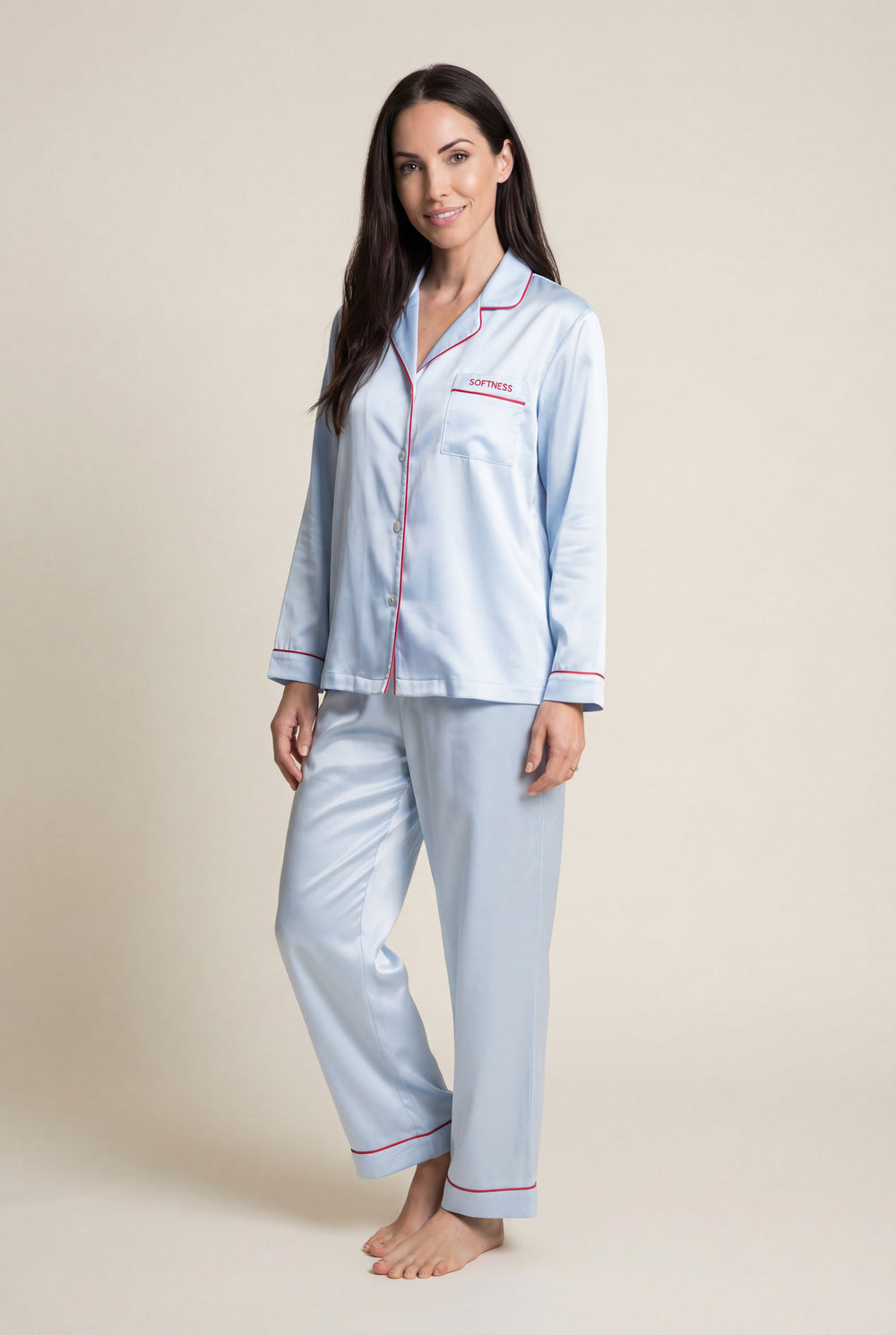 Button-Front Pajama Set in Sky Blue