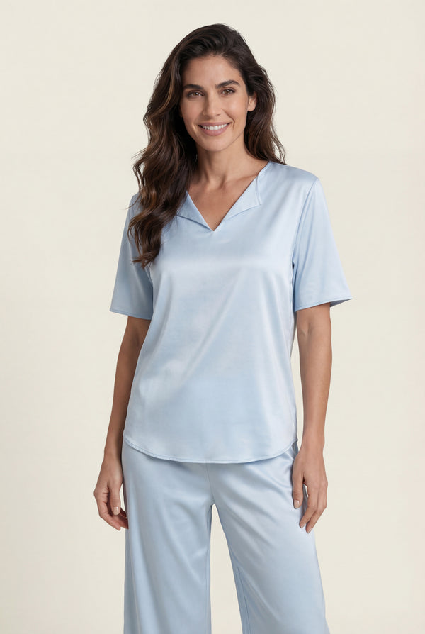 V-Neck PJ Set in Ice Blue