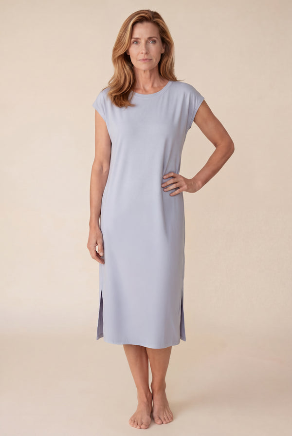 Long Nightgown with Side Slits in Powder Blue
