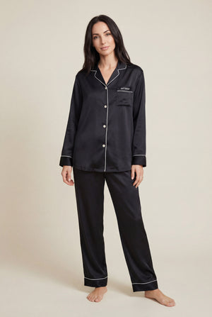 Classic Notch-Collar Pajama Set in Black
