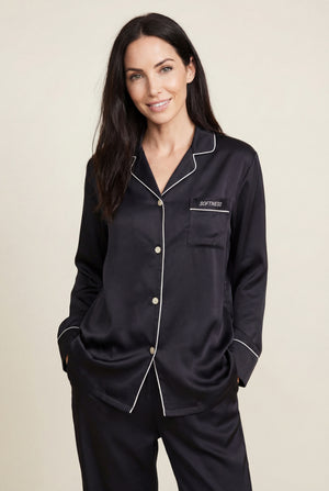 Classic Notch-Collar Pajama Set in Black