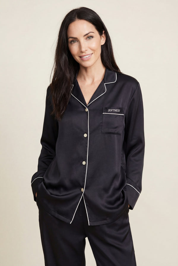 Classic Notch-Collar Pajama Set in Black