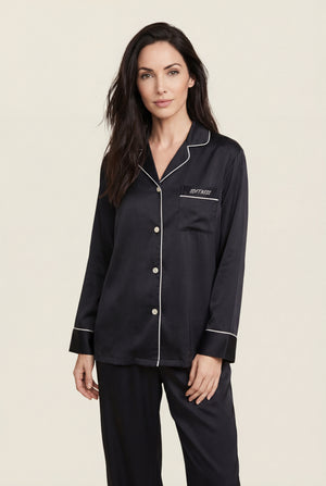 Classic Notch-Collar Pajama Set in Black