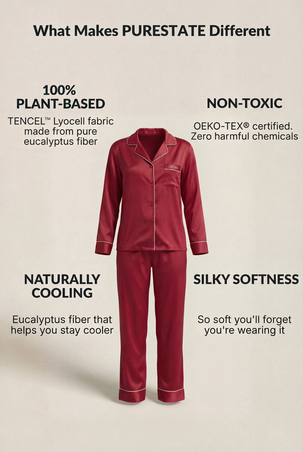 Piped Button-Front PJ Set in Burgundy