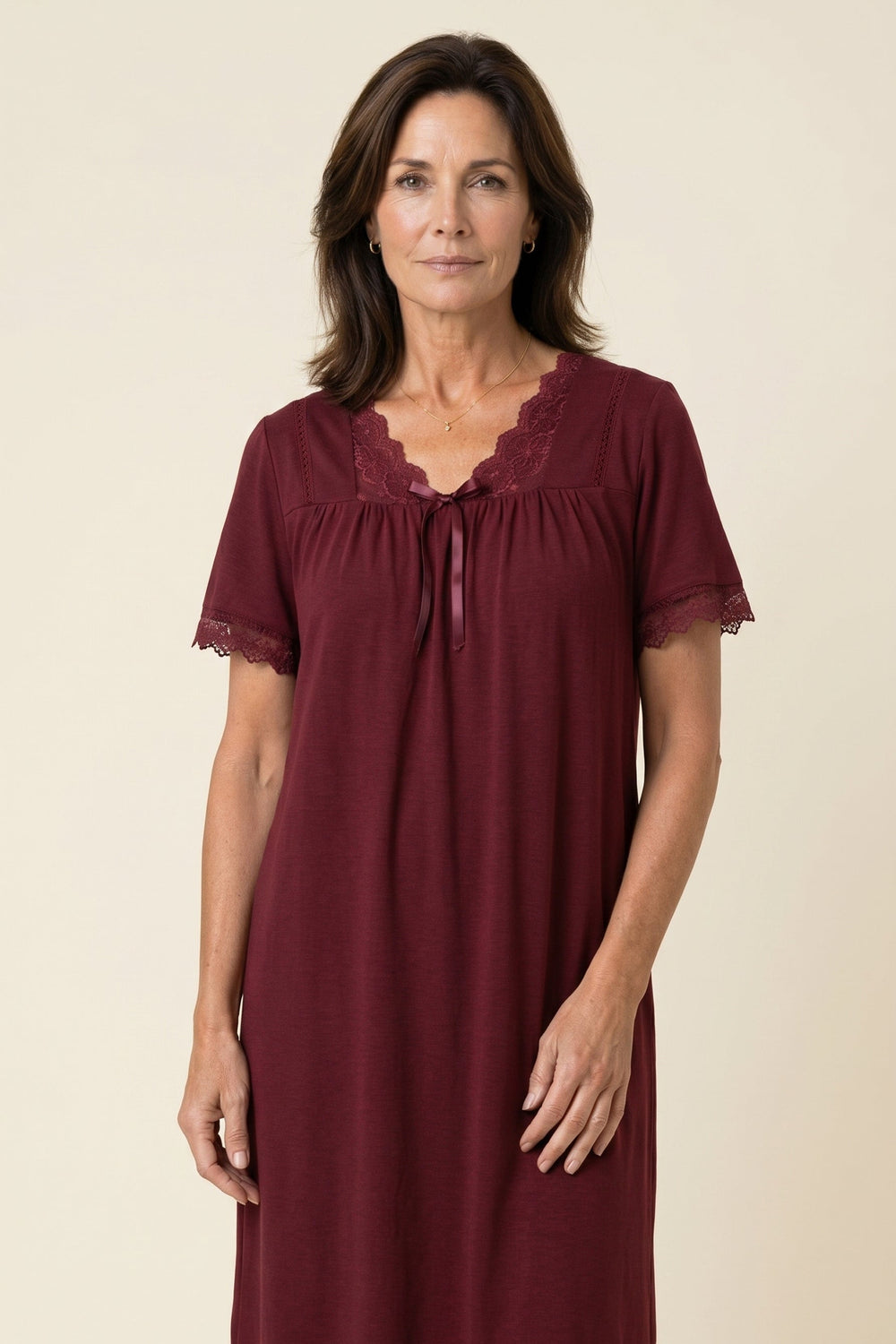 Lace-Trim Nightgown in Burgundy