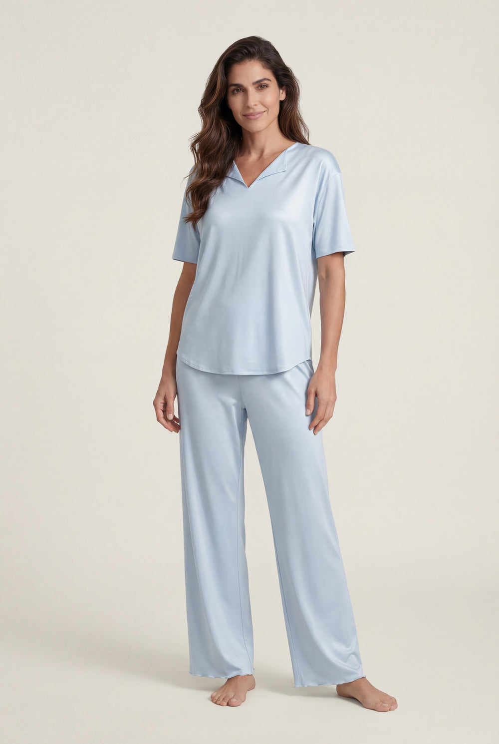 V-Neck PJ Set in Ice Blue