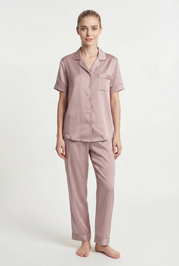Short-Sleeve Pajama Set in Dusty Rose