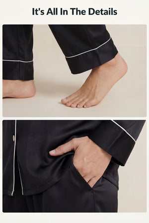 Classic Notch-Collar Pajama Set in Black