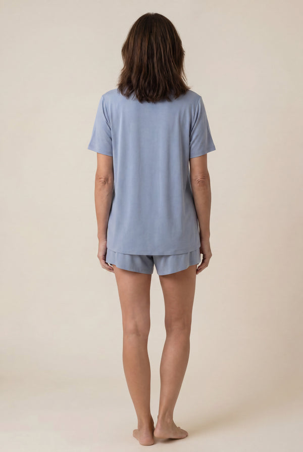 V-Neck Shorts Pajama Set in Dusty Blue