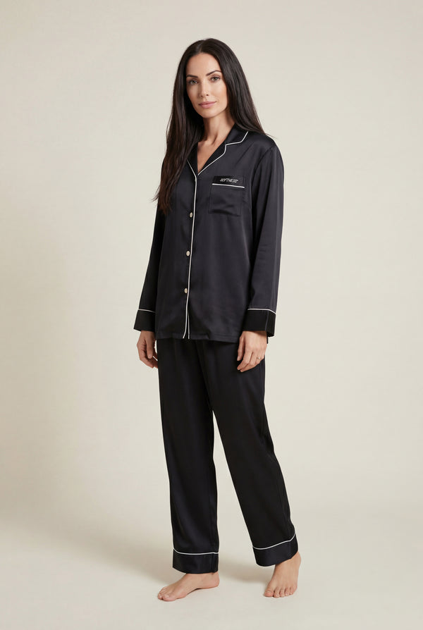 Classic Notch-Collar Pajama Set in Black