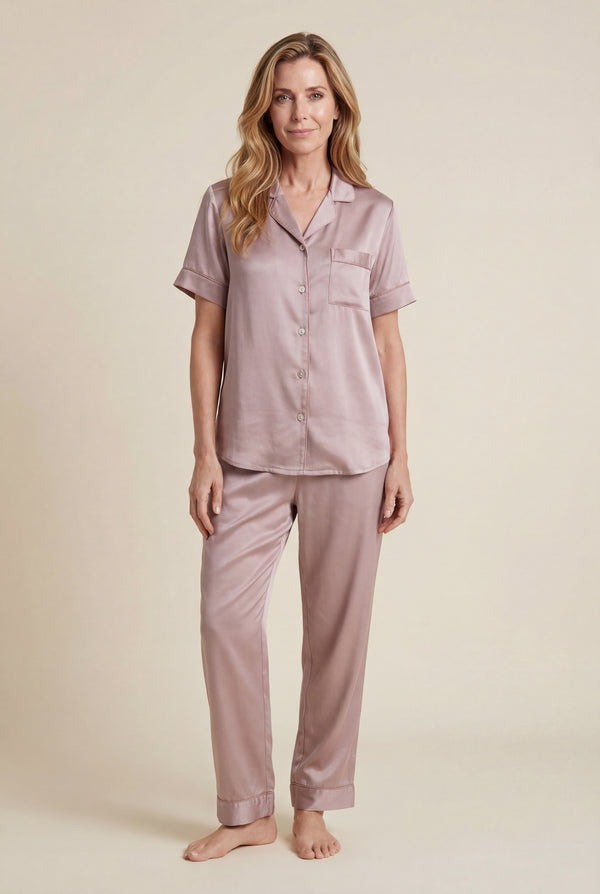 Short-Sleeve Pajama Set in Dusty Rose