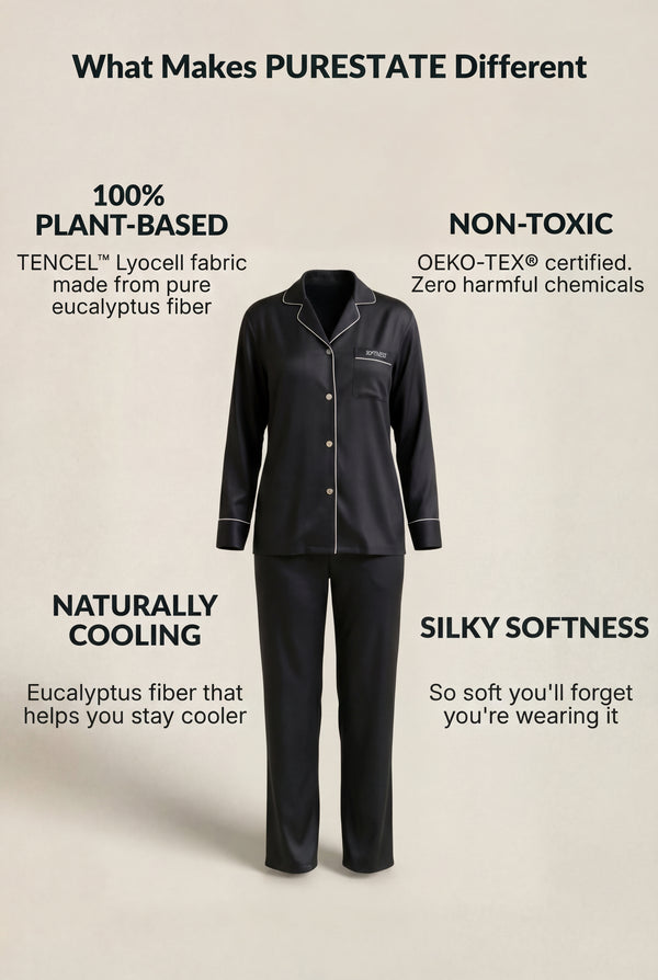 Classic Notch-Collar Pajama Set in Black