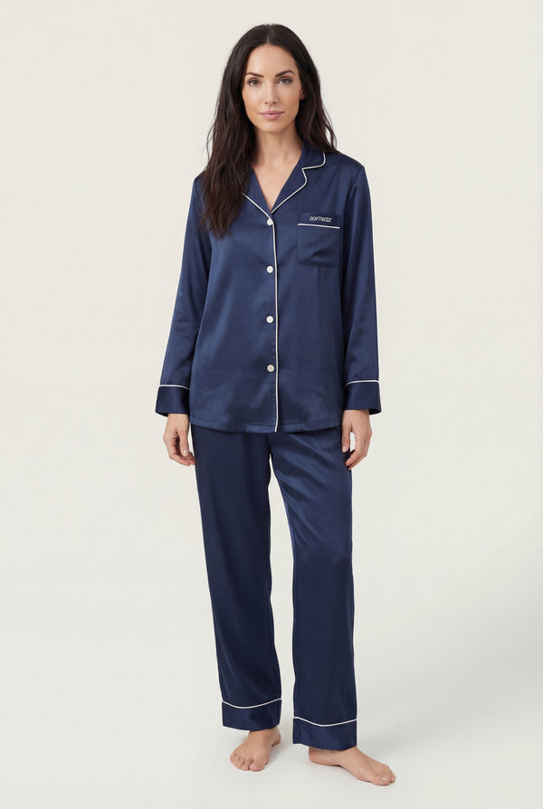 Contrast-Piped Sleep Set in Navy