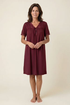 Lace-Trim Nightgown in Burgundy