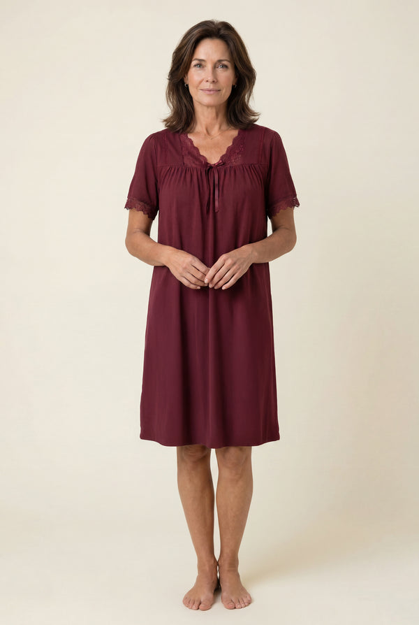 Lace-Trim Nightgown in Burgundy