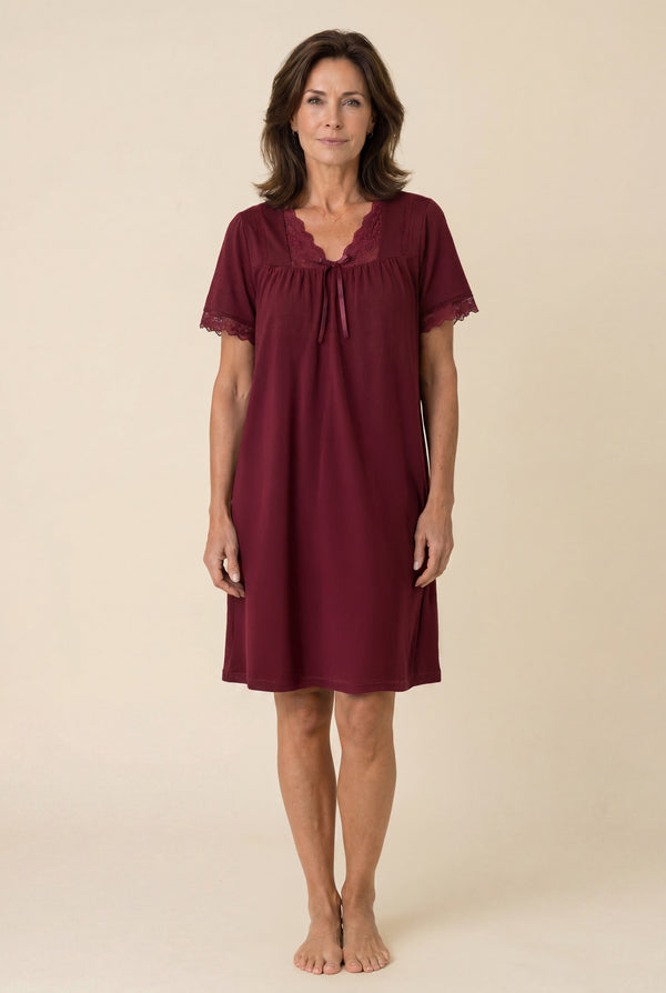 Lace-Trim Nightgown in Burgundy