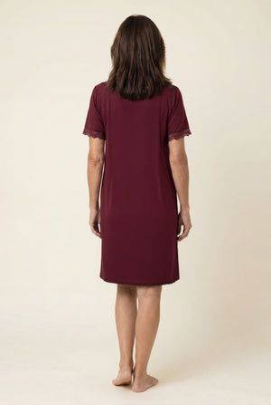 Lace-Trim Nightgown in Burgundy